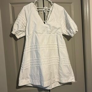 7 For All Mankind White Puff Sleeve Babydoll Mini Tie Back Dress Large